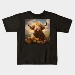 Charmingly Cute and Silly Highland Cattle Design Kids T-Shirt